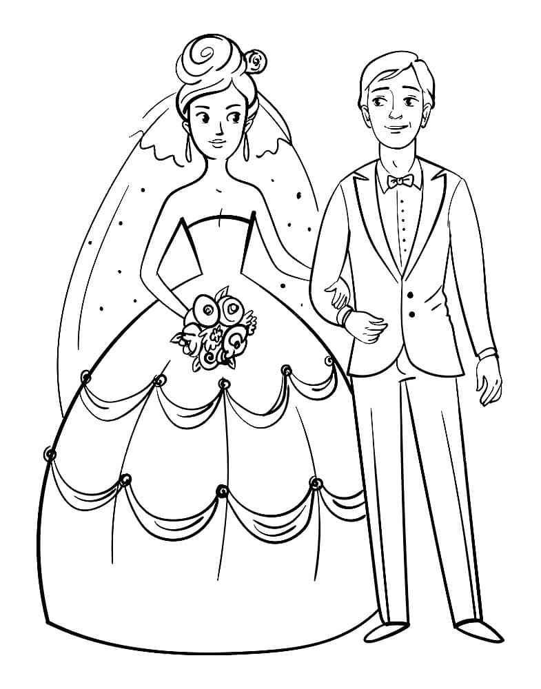 Раскраска жених и невеста. Раскраска 30