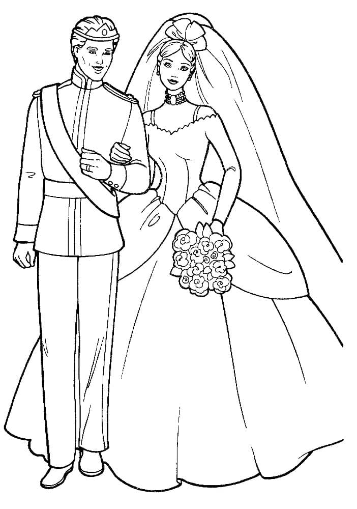 Раскраска жених и невеста. Раскраска 32