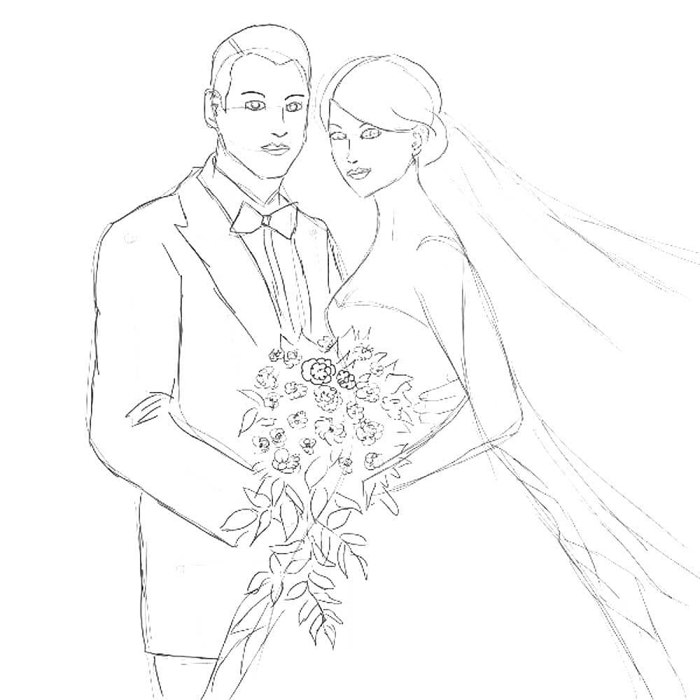 Раскраска жених и невеста. Раскраска 33