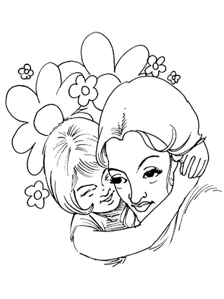 Раскраски Мама и дочка. Раскраска 2