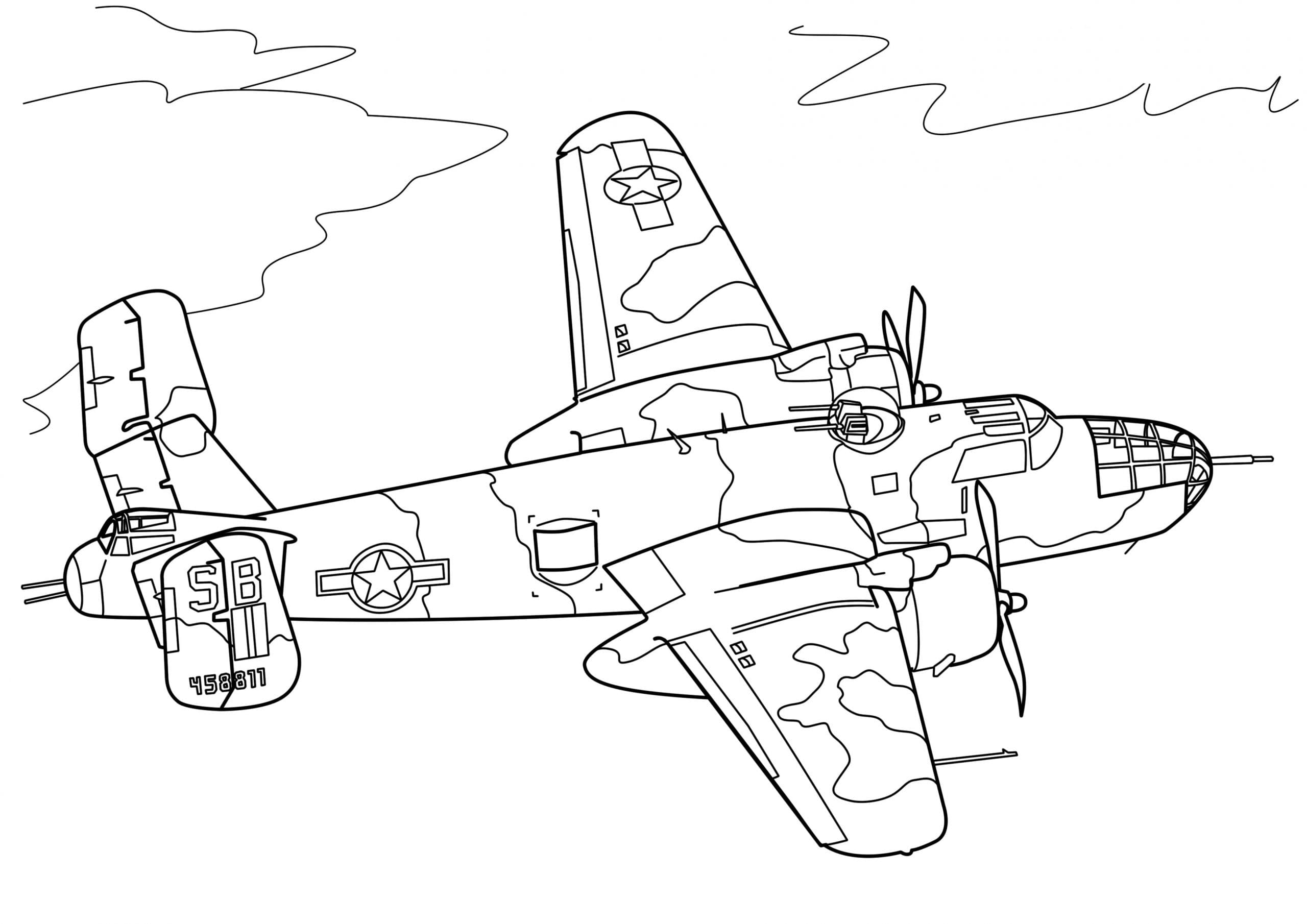 Раскраски Военный самолет. Раскраска 39