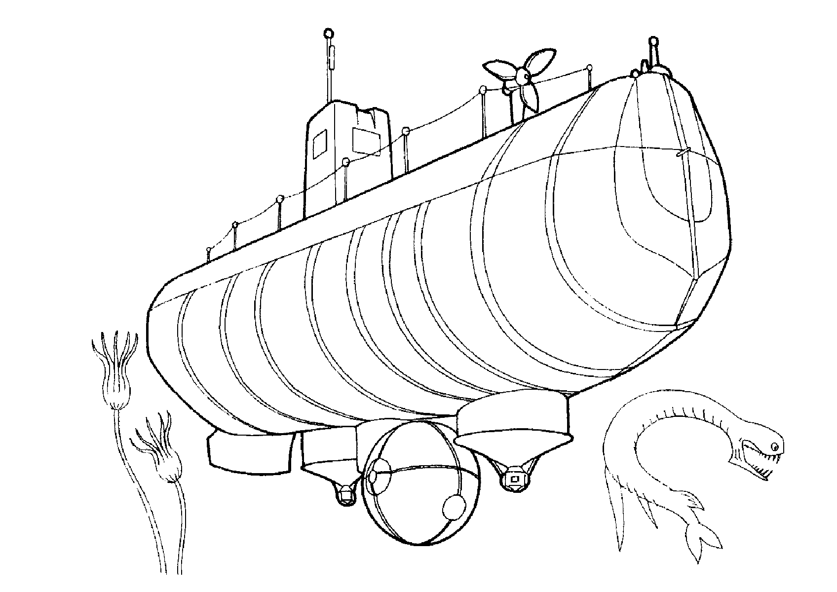 Раскраска Подводная лодка. Раскраска 1