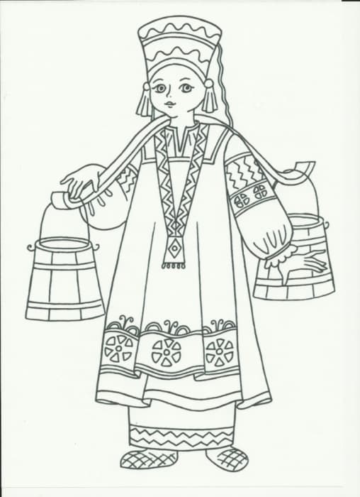 Раскраска Русский народный костюм. Раскраска 21