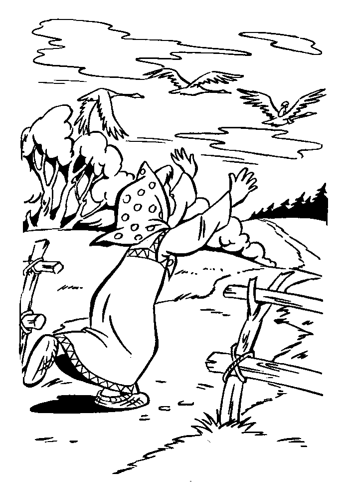 Раскраска Гуси-лебеди. Раскраска 7