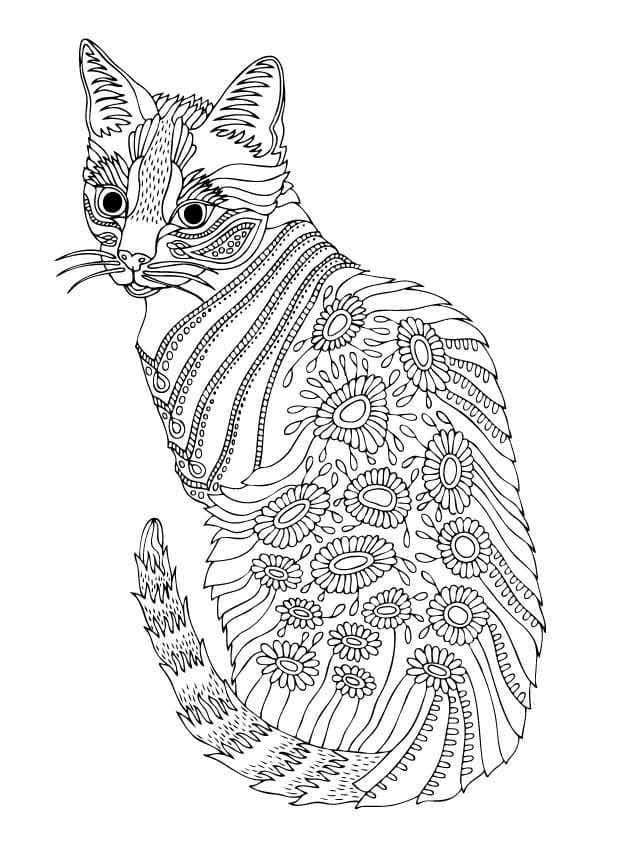 Раскраска антистресс кошка. Раскраска 10